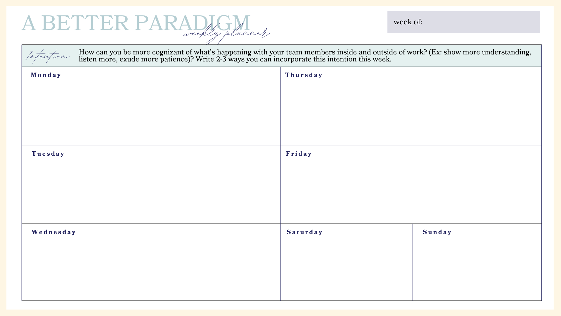 Kinder Workplace Planner Page